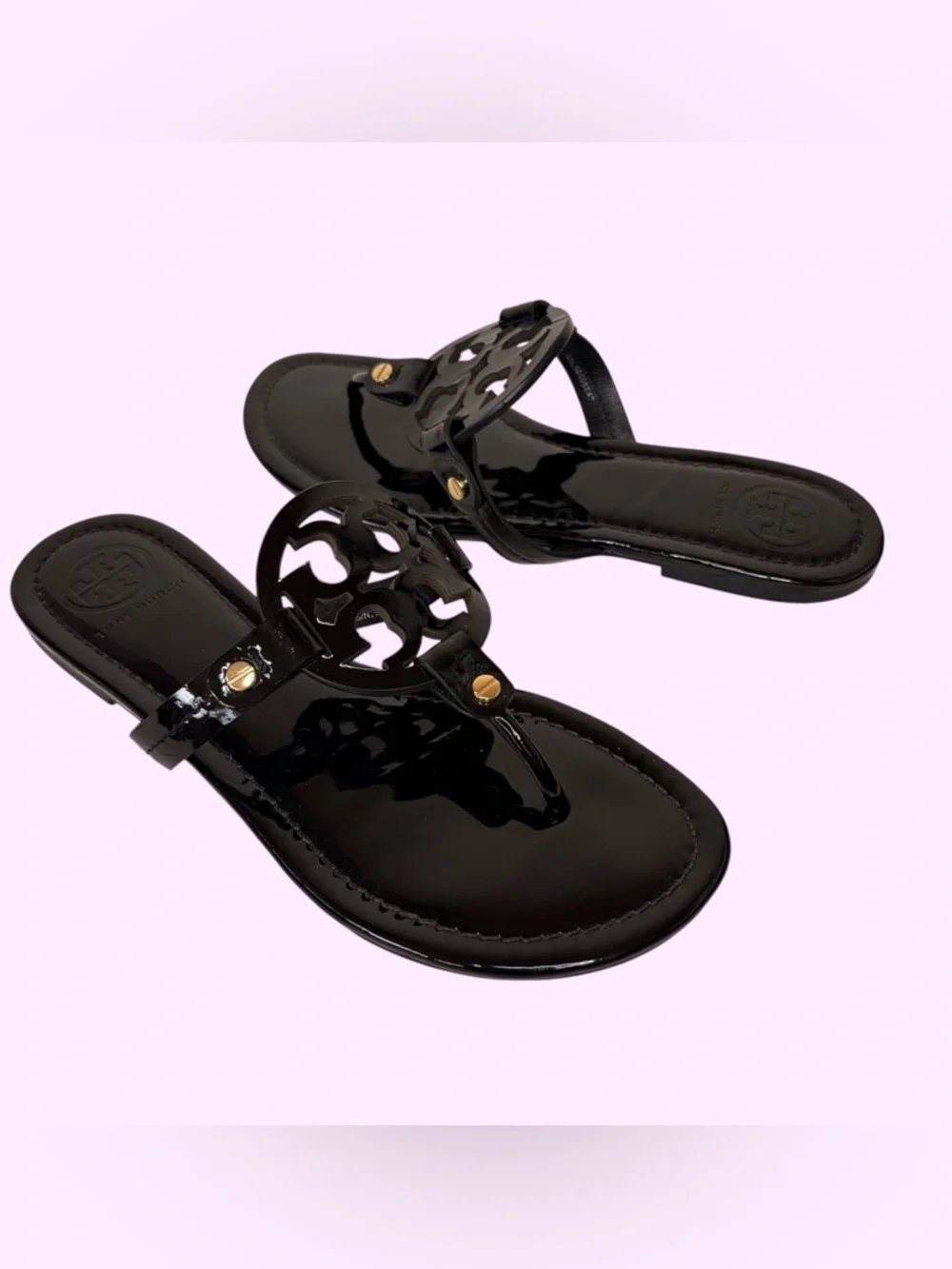 Tory Burch MILLER PATENT FLAT Thong SANDAL Black size 7.5 - Picture 8 of 8